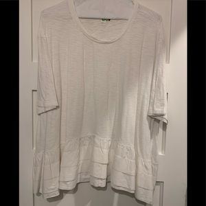Anthro White Ruffle T-shirt